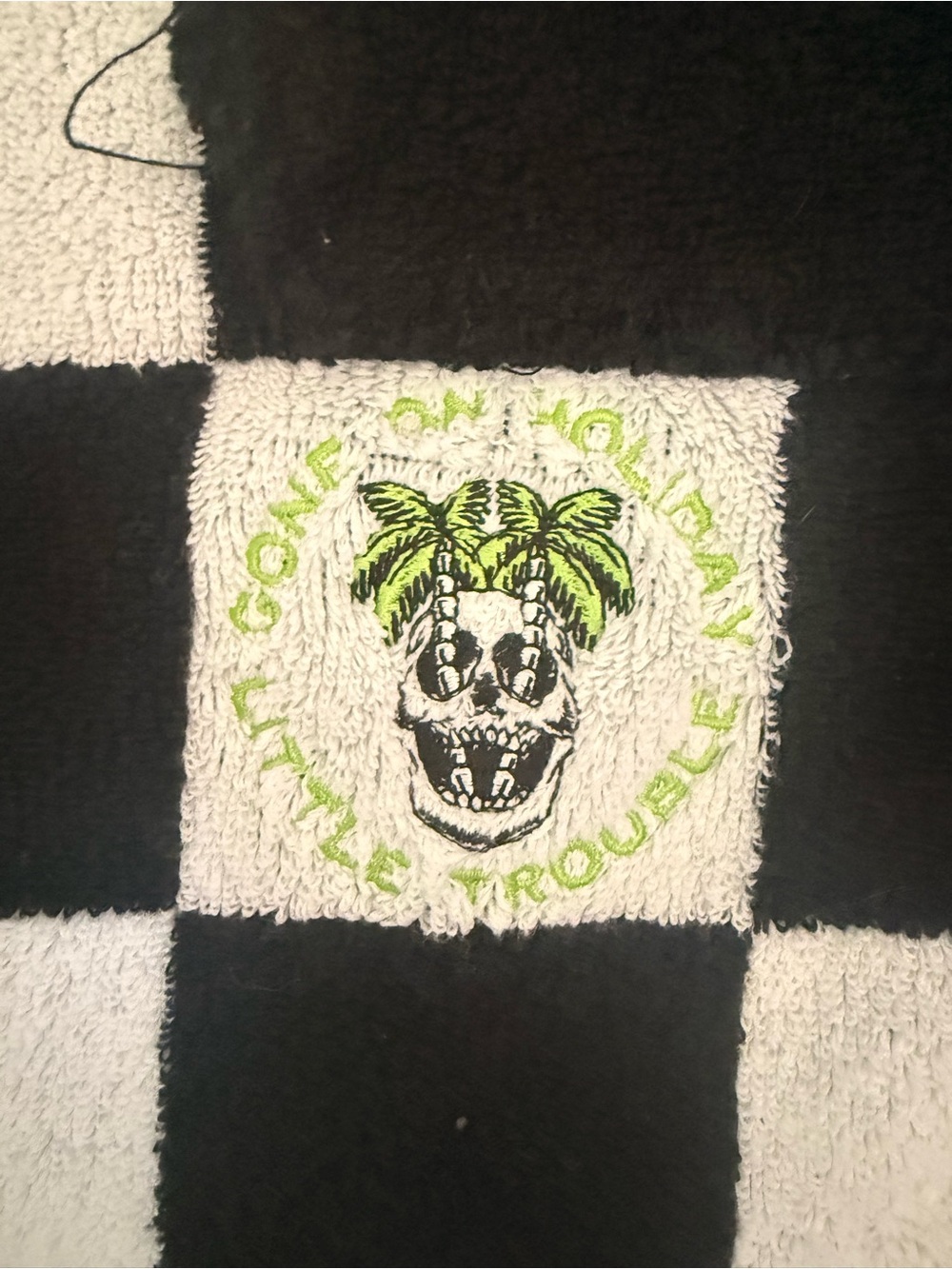 Black & White Checkerboard Hooded Poncho towel - Picture 2 of 3